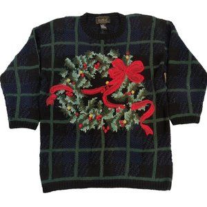 80's VNTG Handknit Metropolitan Womens Christmas Theme Red Sweater Dress Size S
